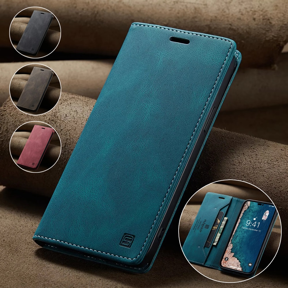Leather Folio Wallet Case - Lederen Cases Voor Iphone 14 13