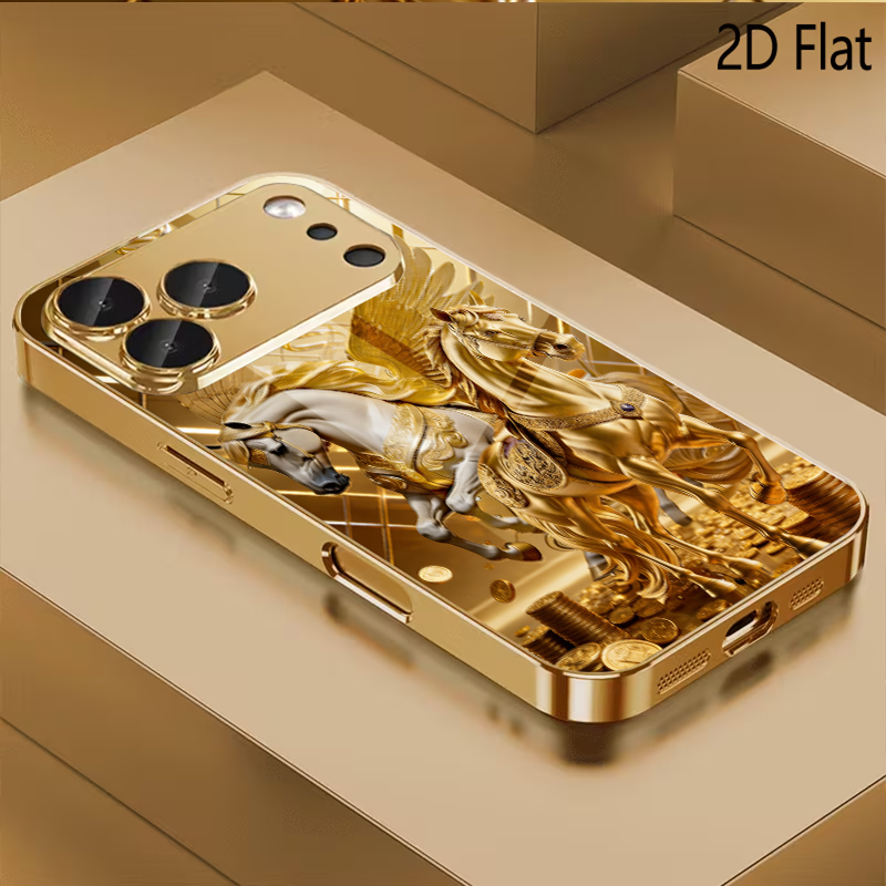 Phone Cases With Camera Cover - Twee paarden Patroon gehard glas ontwerp