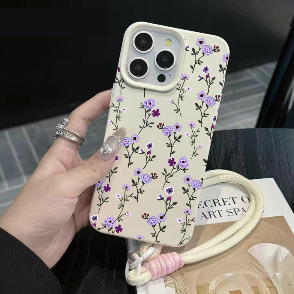 Phone Cases With Straps - Dunne takjes paarse bloemenbandje telefoonhoesje voor