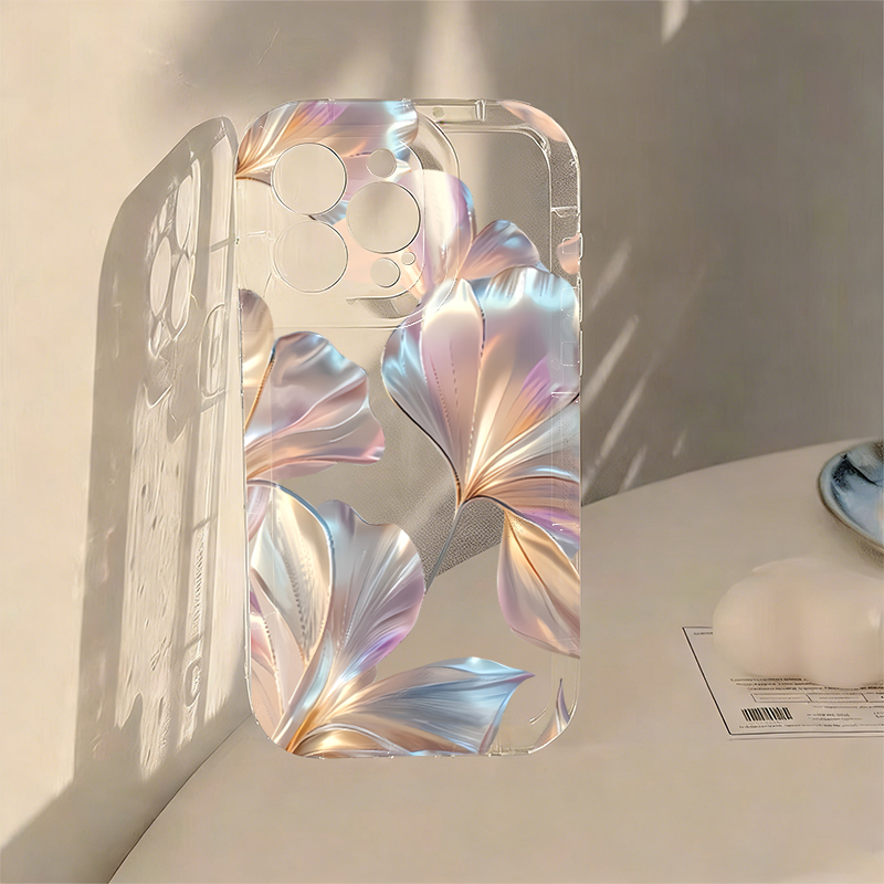 Phone Cases Transparent - Kleurrijke metallic Ginkgo print telefoonhoesje voor