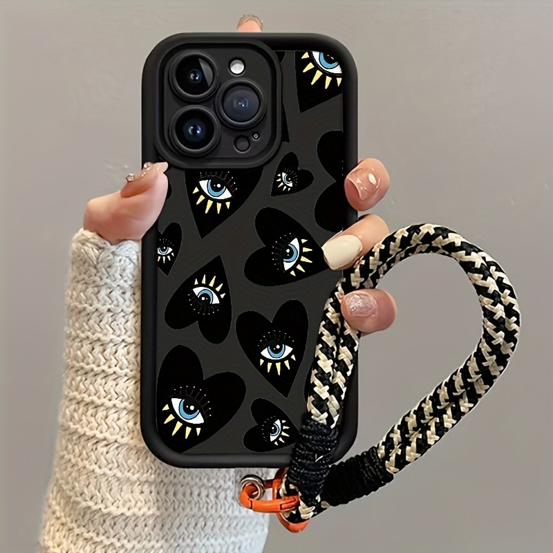 Phone Cases With Straps - Zwarte Liefdeshart Oog Hangband Telefoonhoesje voor