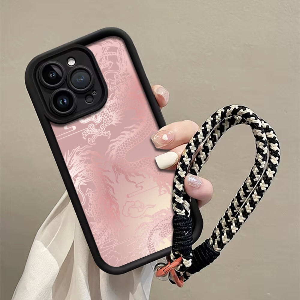 Phone Cases With Straps - Pale witte drakenpatroon riemkoord telefoonhoesje voor