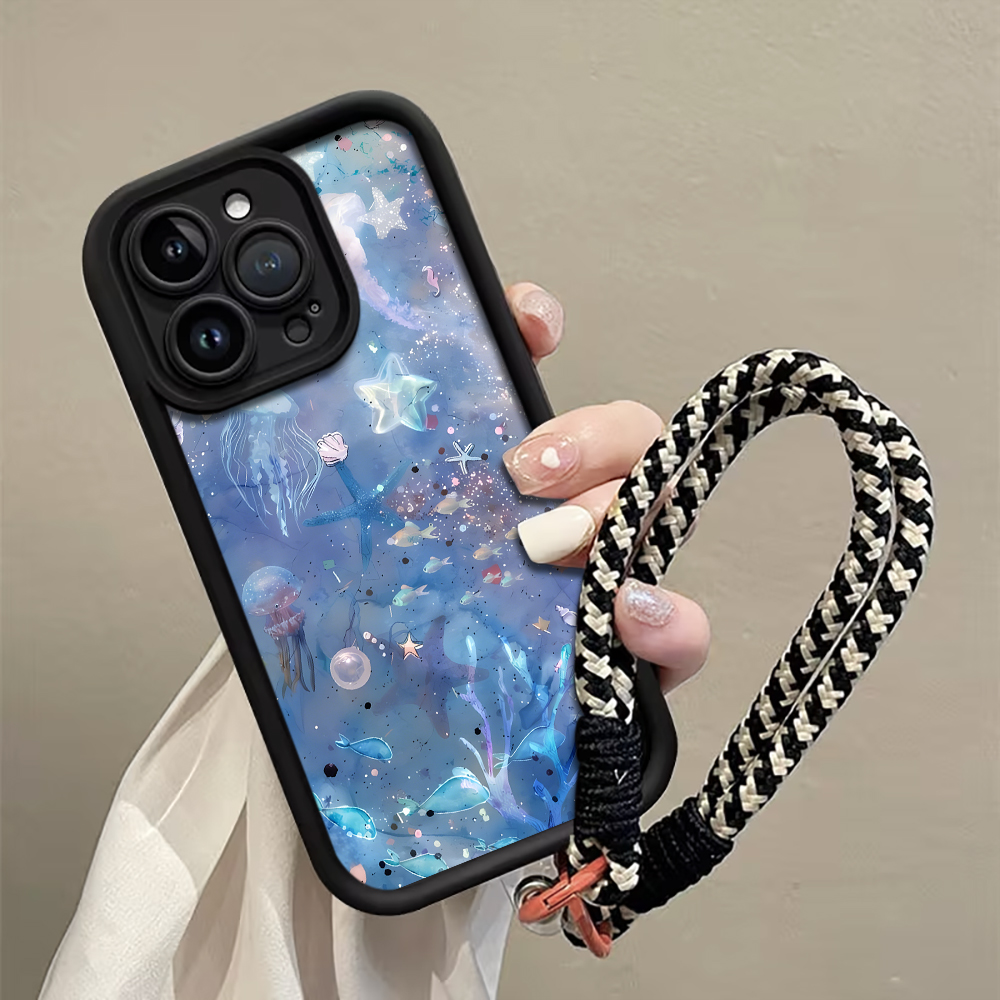 Phone Cases With Straps - Blauw Paarse Kwallen Bandje Telefoonhoesje Voor