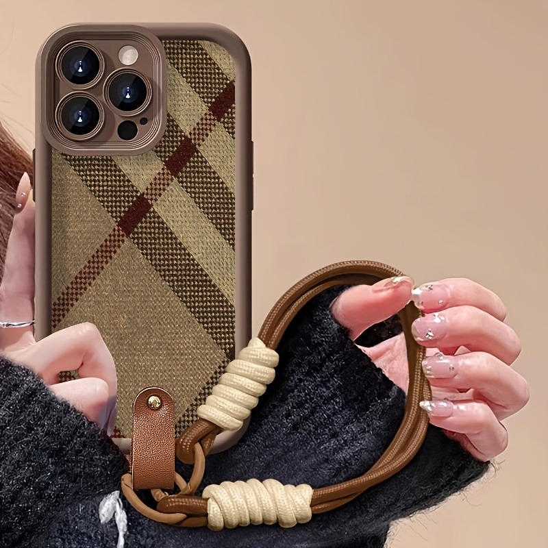 Phone Cases With Straps - Bruine strepen lanyard bandje telefoonhoesje voor
