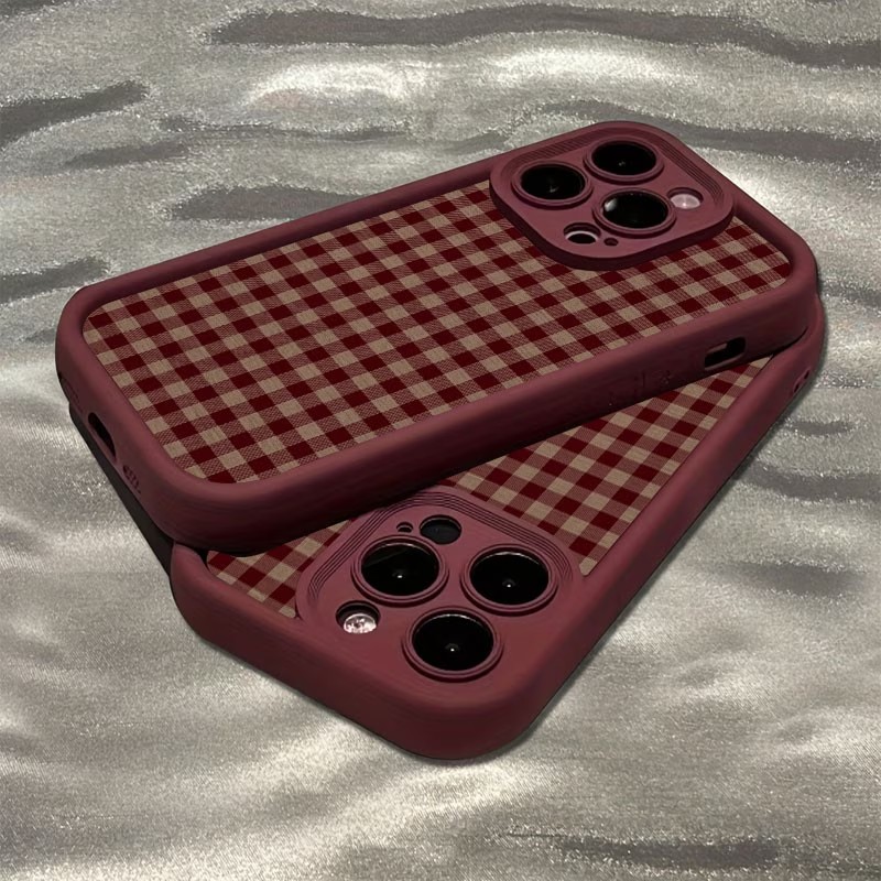 Phone Cases Brown - Wijnrood vintage roodbruine geruite TPU telefoonhoesje