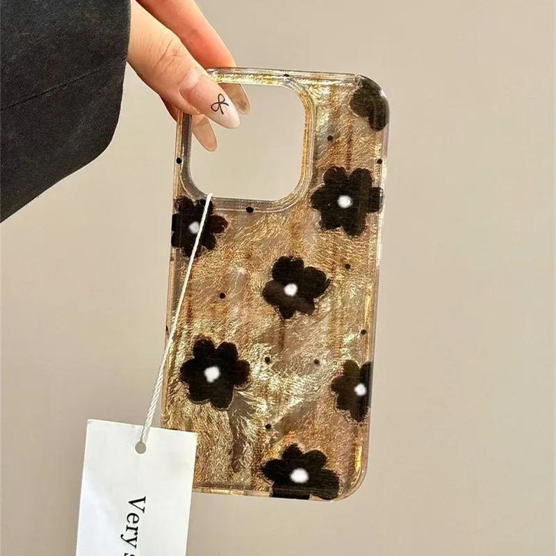 Phone Cases Brown - Retro Bruin Zwart Vlekken Bloemen Tinfoil