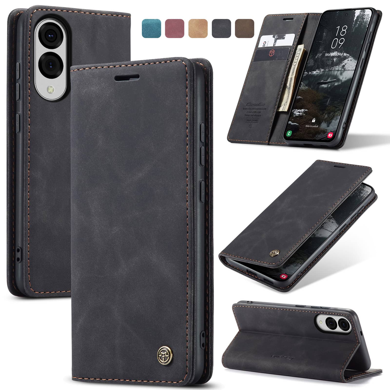 Leather Folio Wallet Case - Flip Wallet Case voor Samsung Galaxy