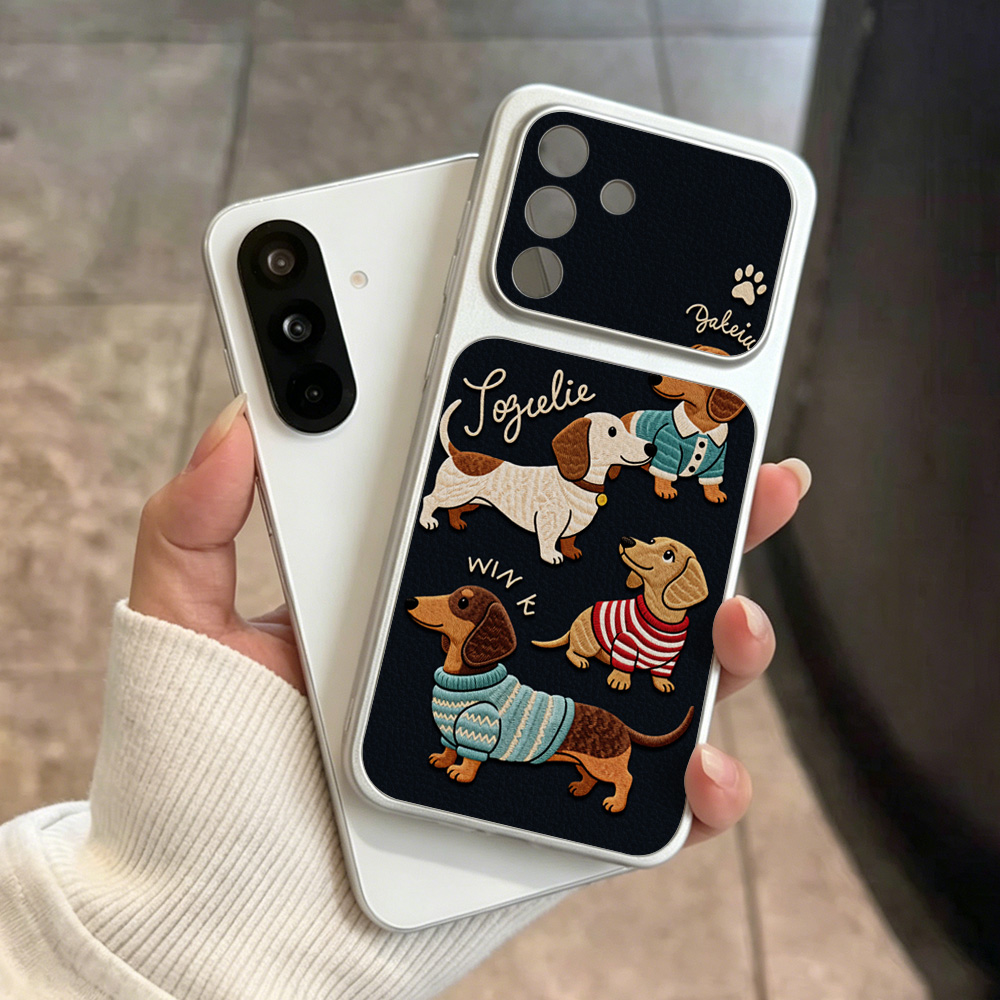 Phone Cases With Camera Cover - Cartoon Puppy Lederen Telefoonhoesje voor Samsung