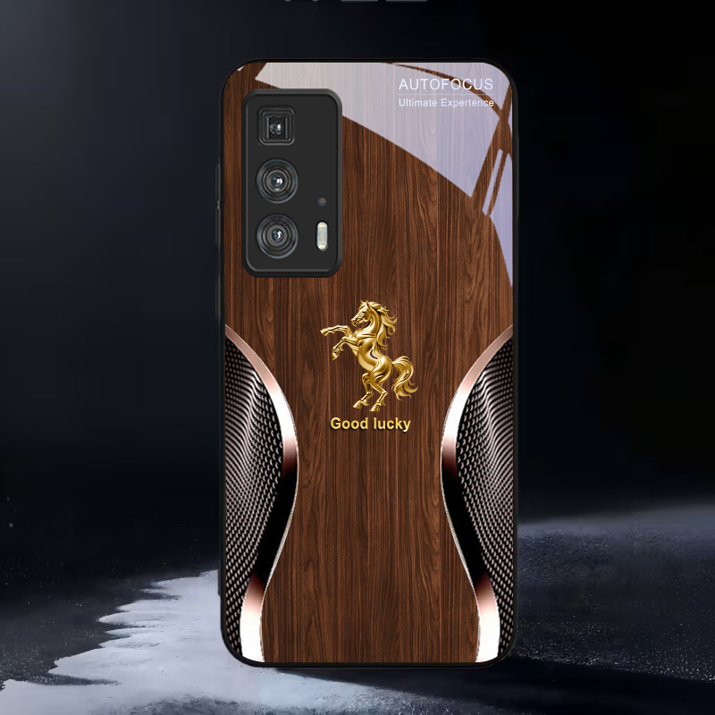 Phone Cases Motorola - Golden Steed Fortune Zwarte Glazen Telefoonhoesje