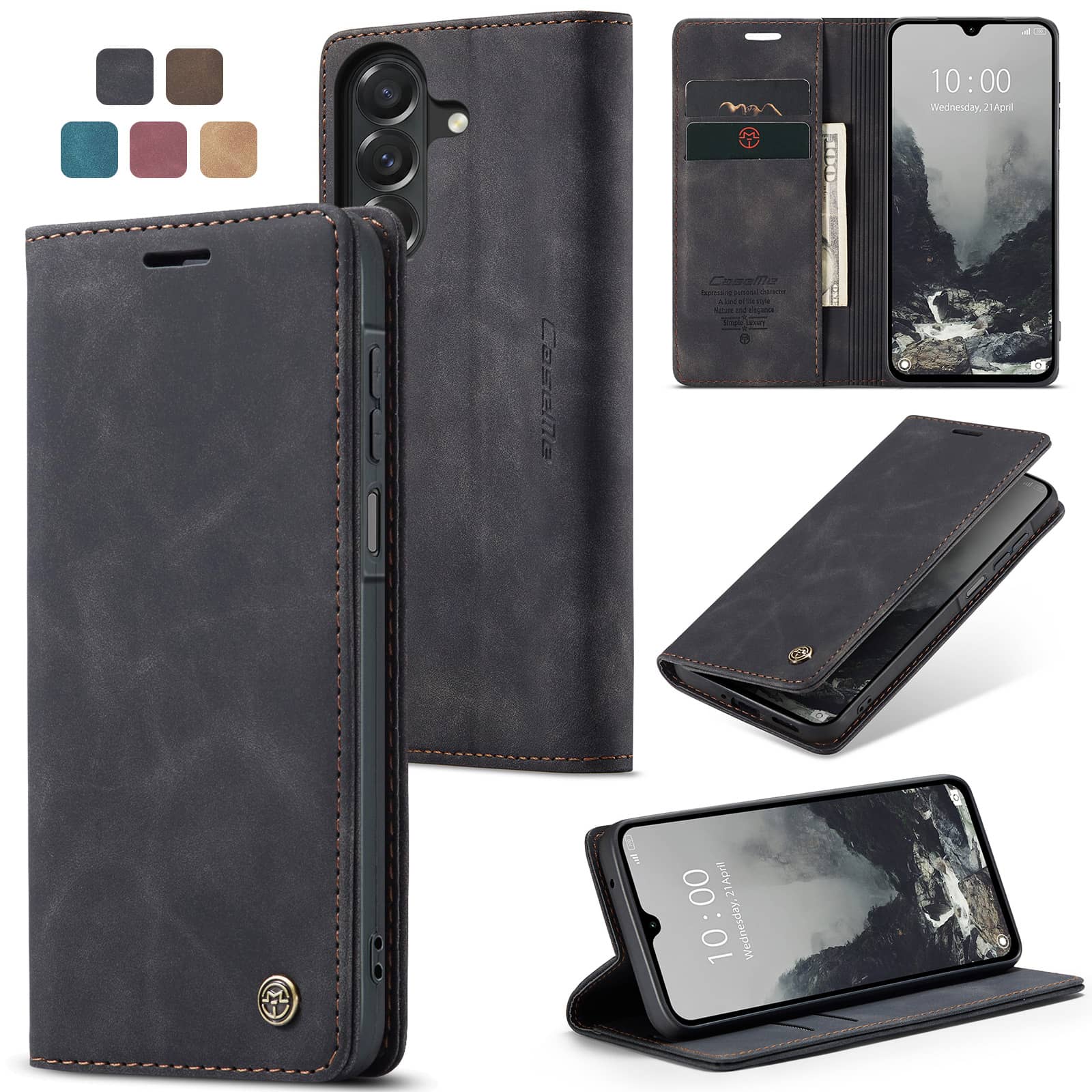 Leather Folio Wallet Case - Flip Wallet Case voor Samsung Galaxy