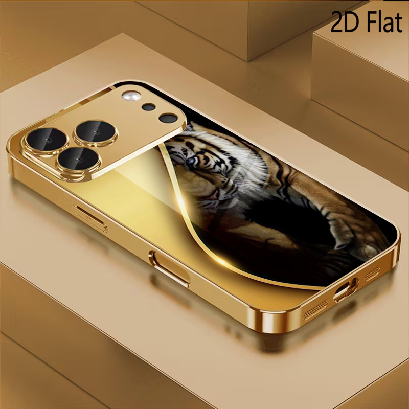 Phone Cases With Camera Cover - Gehard glas met gouden tijgerpatroon voor