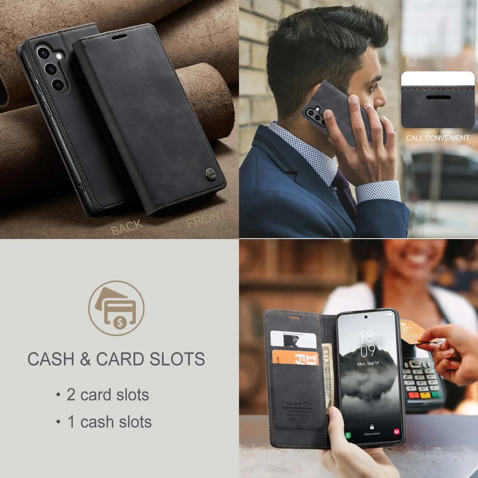 Leather Folio Wallet Case - Retro lederen flipcase voor Samsung Galaxy
