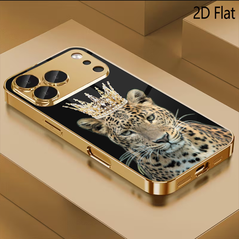 Phone Cases With Camera Cover - Leopard King-patroon gehard glas ontwerp voor
