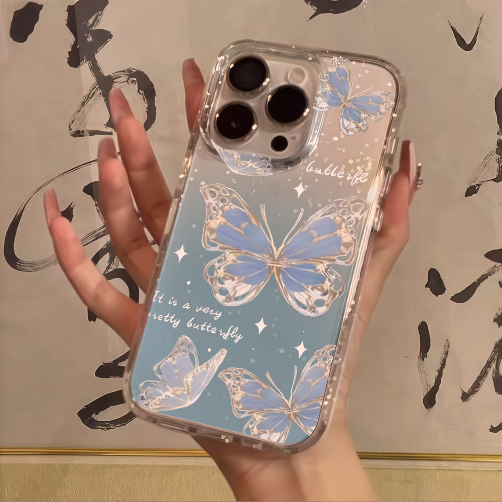Phone Cases Bulk - Luxe Blauwe Vlinder Glitter Telefoonhoesje voor