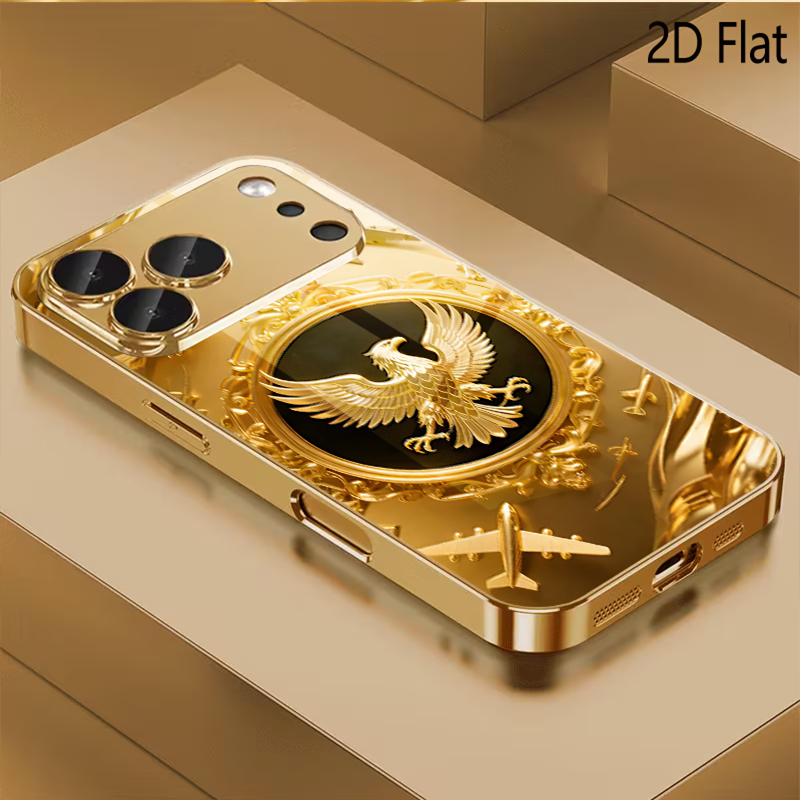 Phone Cases With Camera Cover - Gehard glas met gouden vleugelpatroon voor