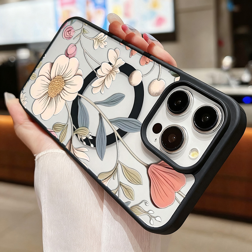 Zwarte Frame Bloemige Anti-val - Phone Cases Transparent recensie en prijs
