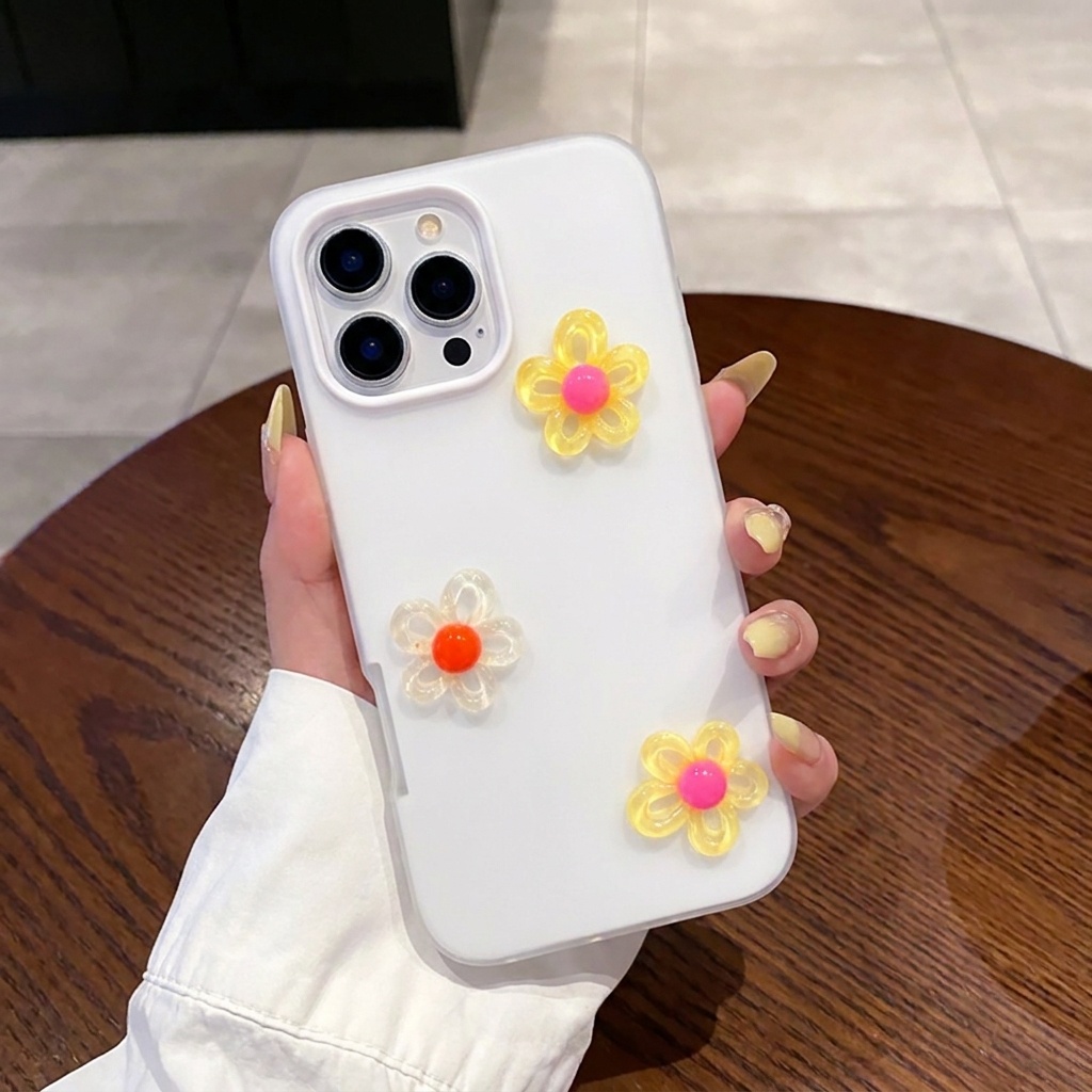 Wit met 3D DIY kleurrijk bloem - Phone Cases Diy recensie en prijs
