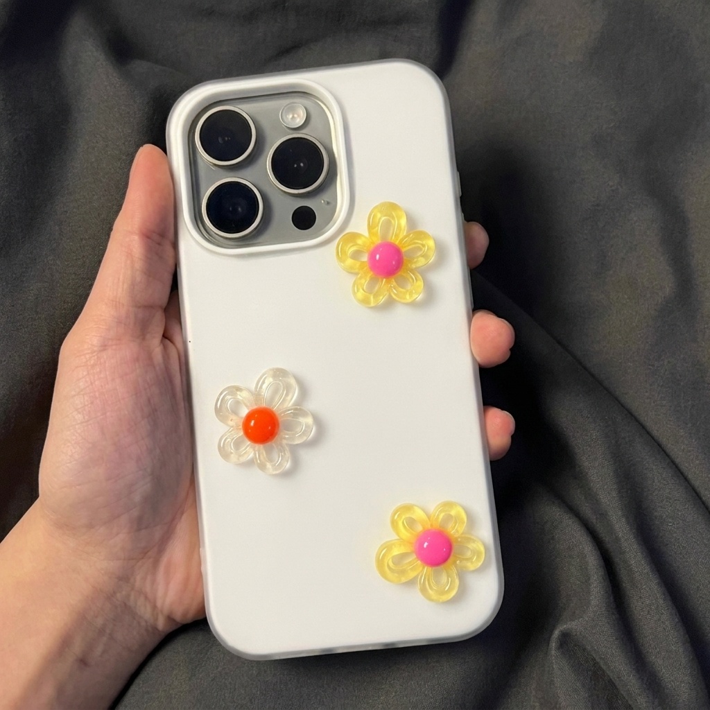 Wit met 3D DIY kleurrijk bloem - Phone Cases Diy recensie en prijs
