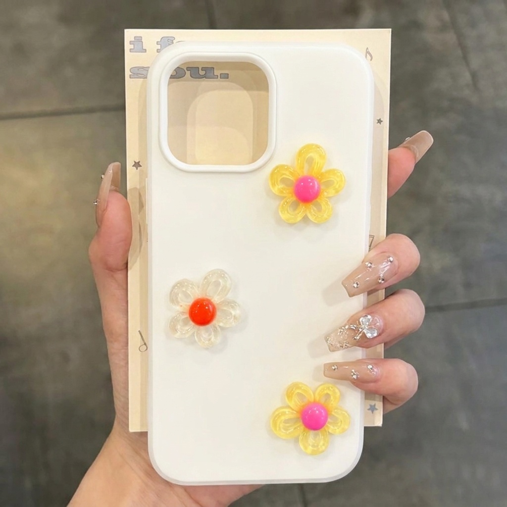 Wit met 3D DIY kleurrijk bloem - Phone Cases Diy recensie en prijs